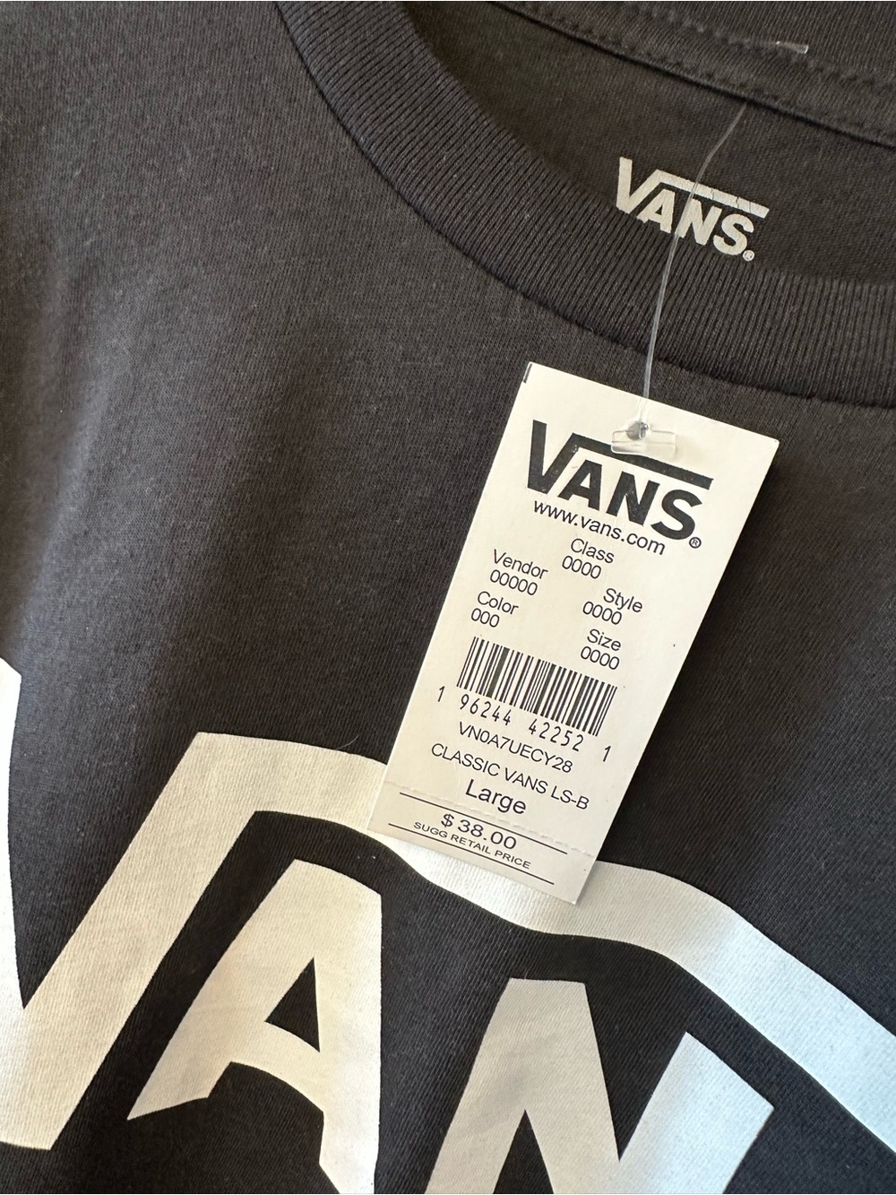 Men's Vans Black Logo Long Sleeve Cotton T-Shirt NWT $38